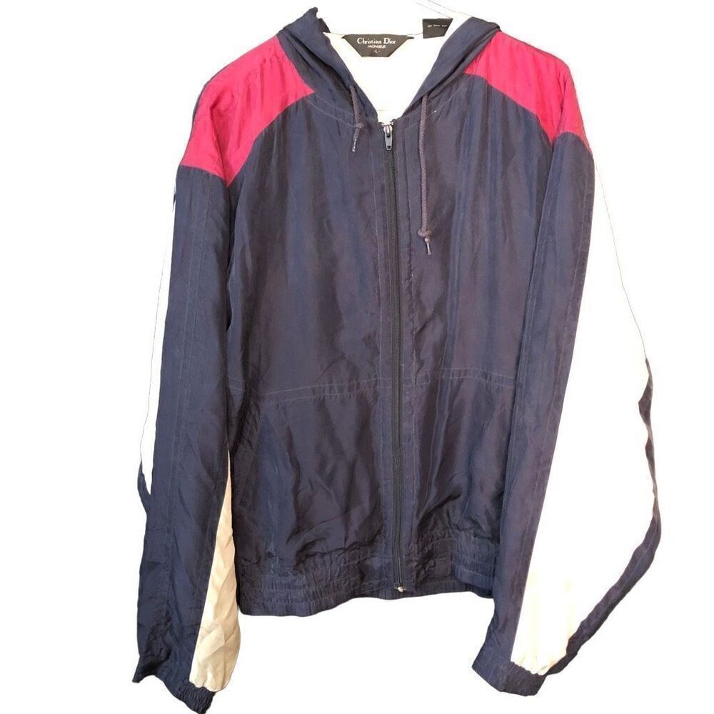 Vtg Y2K Christian Dior Monsieur Mens L Blue Red Silk Track Jacket Gorpcore